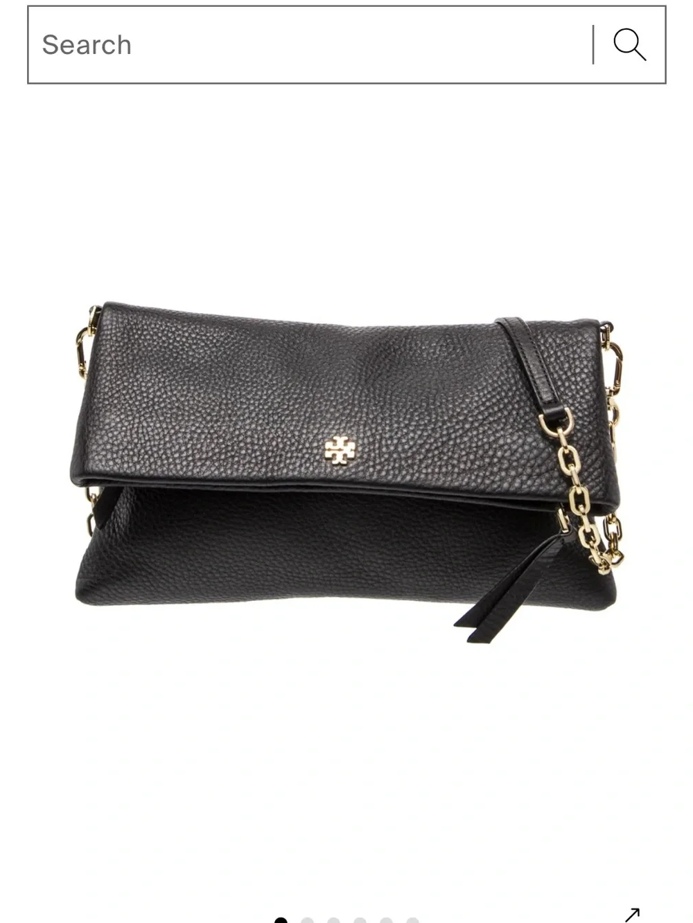Tory Burch Black Pebbled Leather Fold-Over Crossbody with Gold Chain